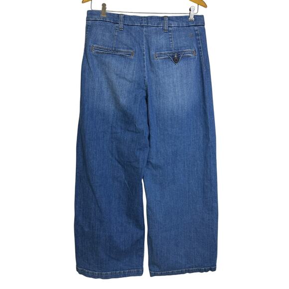 Anthro Pilco Wide Leg Jeans Womens 31 Blue Denim Pleated Baggy Pants Culottes - Picture 2 of 6
